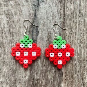 Strawberry earrings red jewelry fruit handmade perler beads